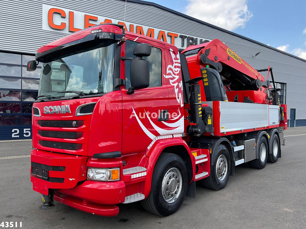 Scania G 450 8x4 Full Steel Palfinger 200 Tonmeter laadkraan + Fly-Jib  kamion s ravnom platformom