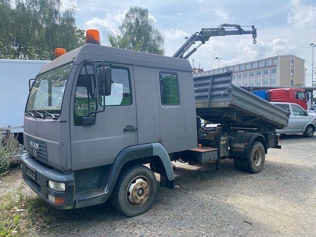 MAN 8.180 Doka 3 way Meiller tipper + crane HIAB-Kran 022-2 kiper